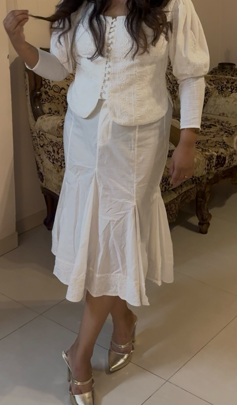 Chikankaari Safed Fish-Tail Skirt