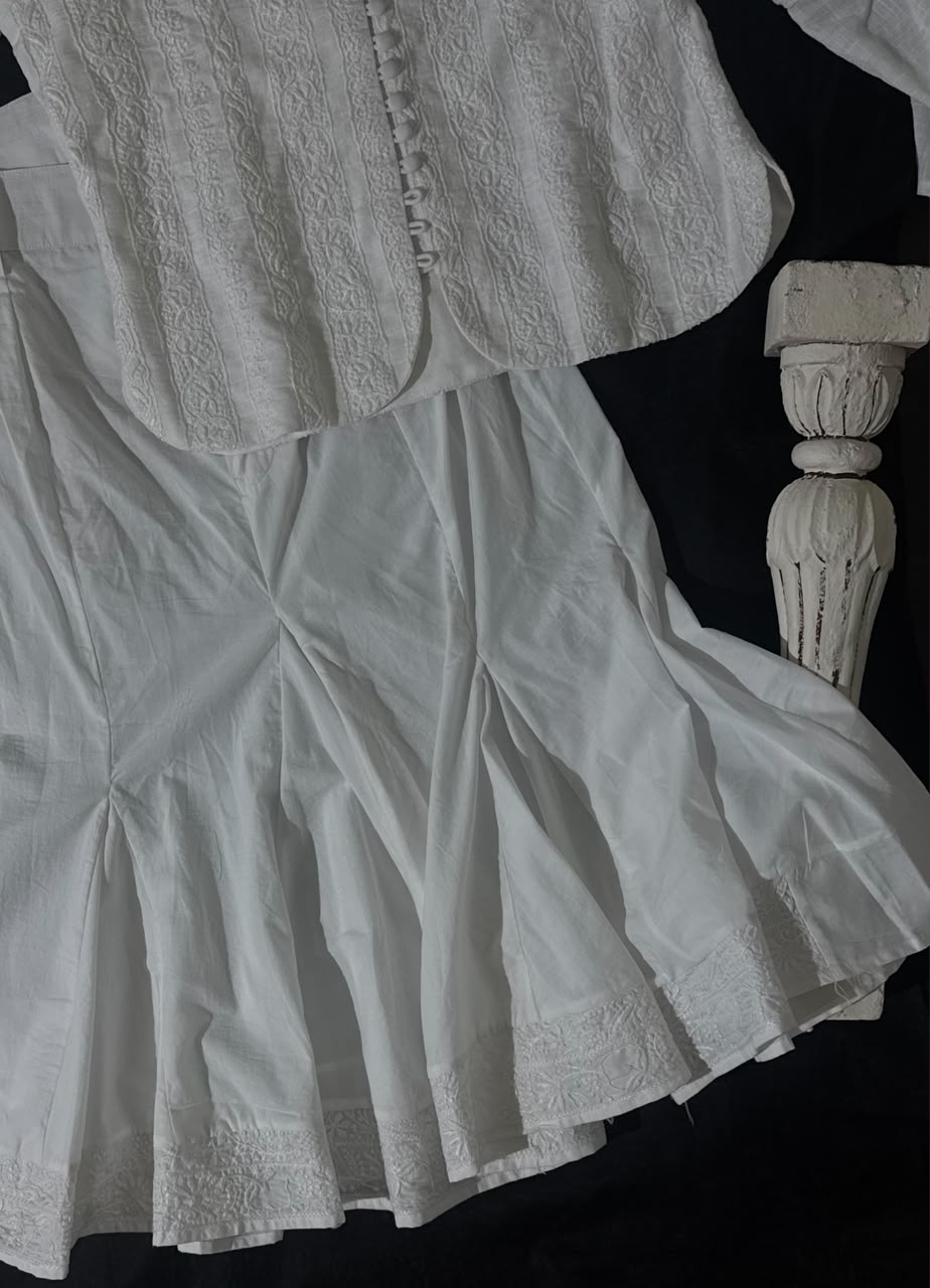 Chikankaari Safed Fish-Tail Skirt